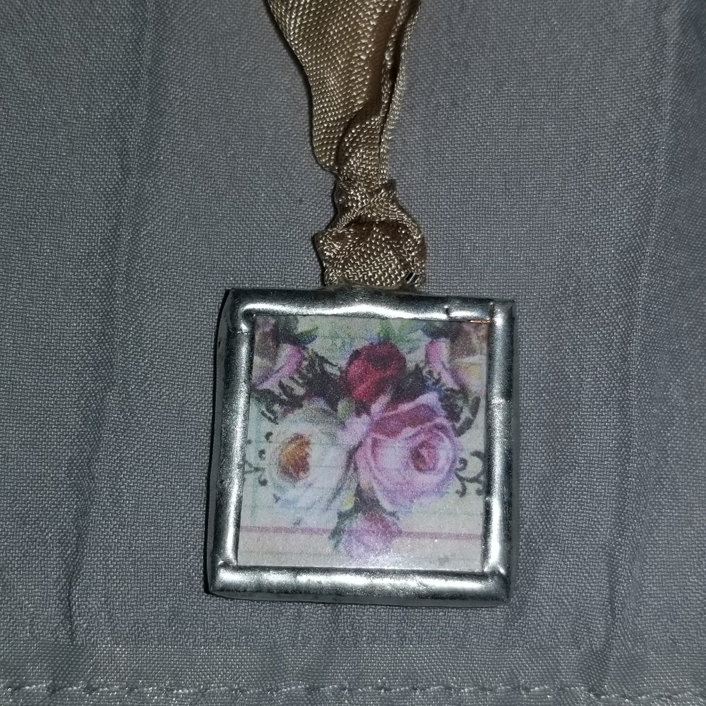 Ribbon Roses & Dove Necklace